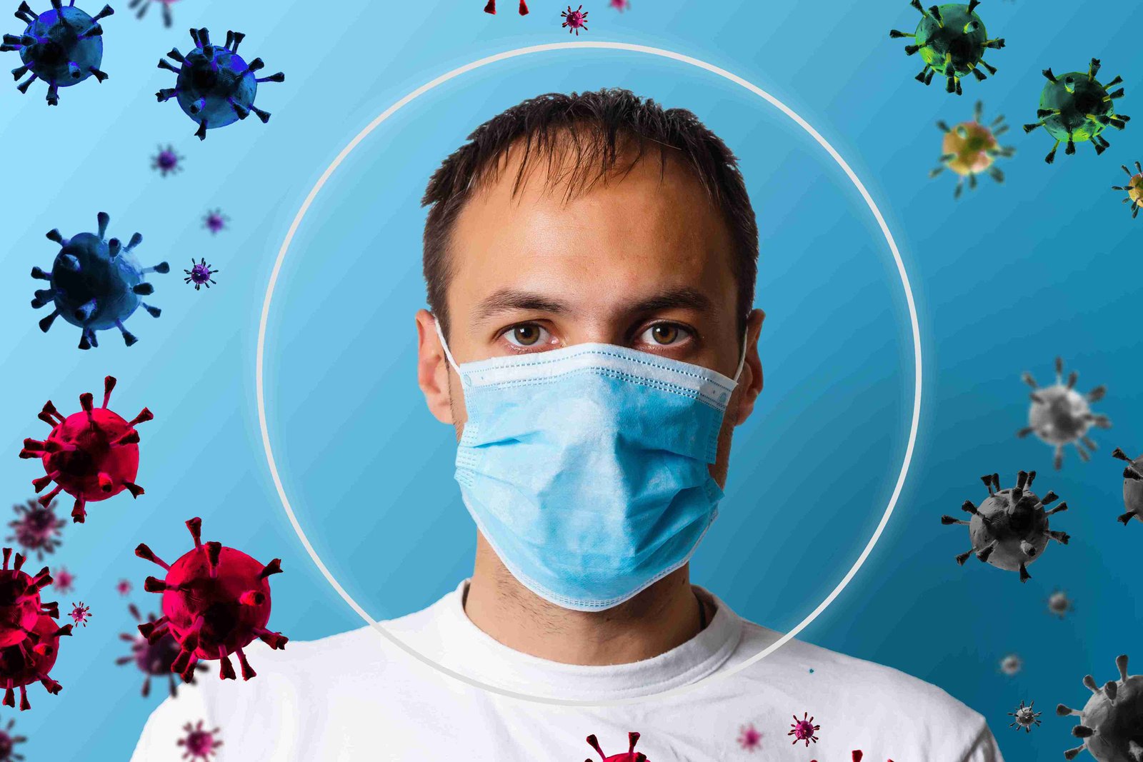 corona virus covid 19 protection concept doctor hands protect symbol with covid icons blue background copy space web banner template 11zon